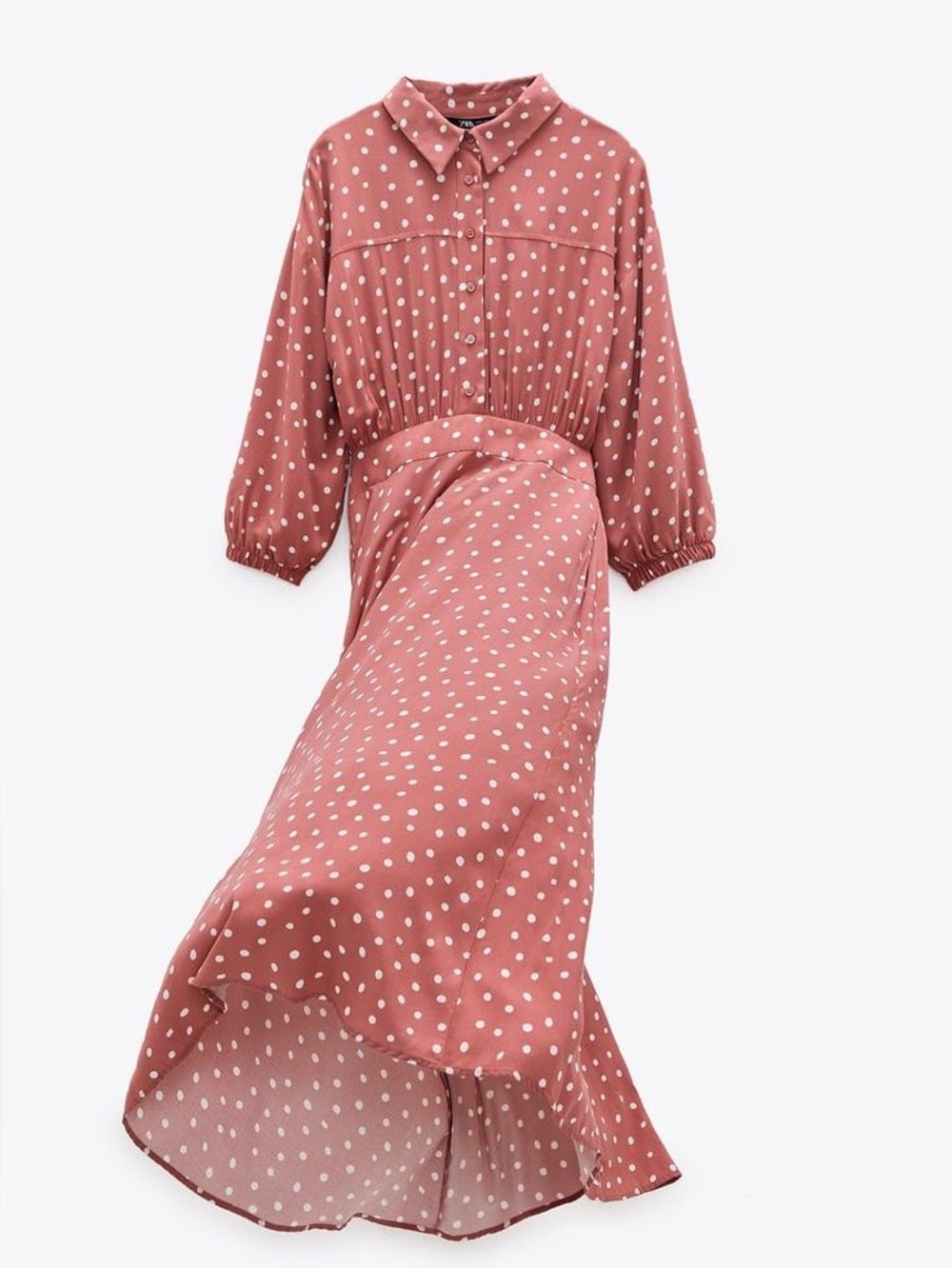 Zara Dusty Rose Polka Dot Maxi Button Down Shirt Dress